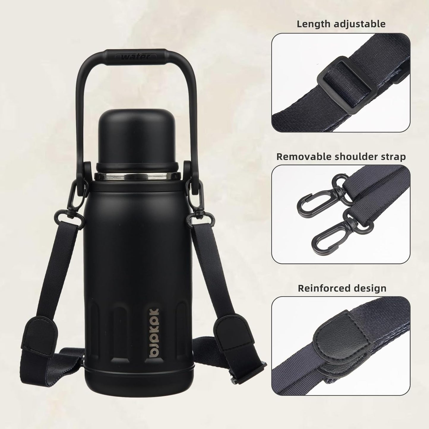 BJPKPK Insulated Water Bottle Leak Proof 27oz Stainless Steel Water Bottles with Handle and Lid Travel Metal Thermos,Black