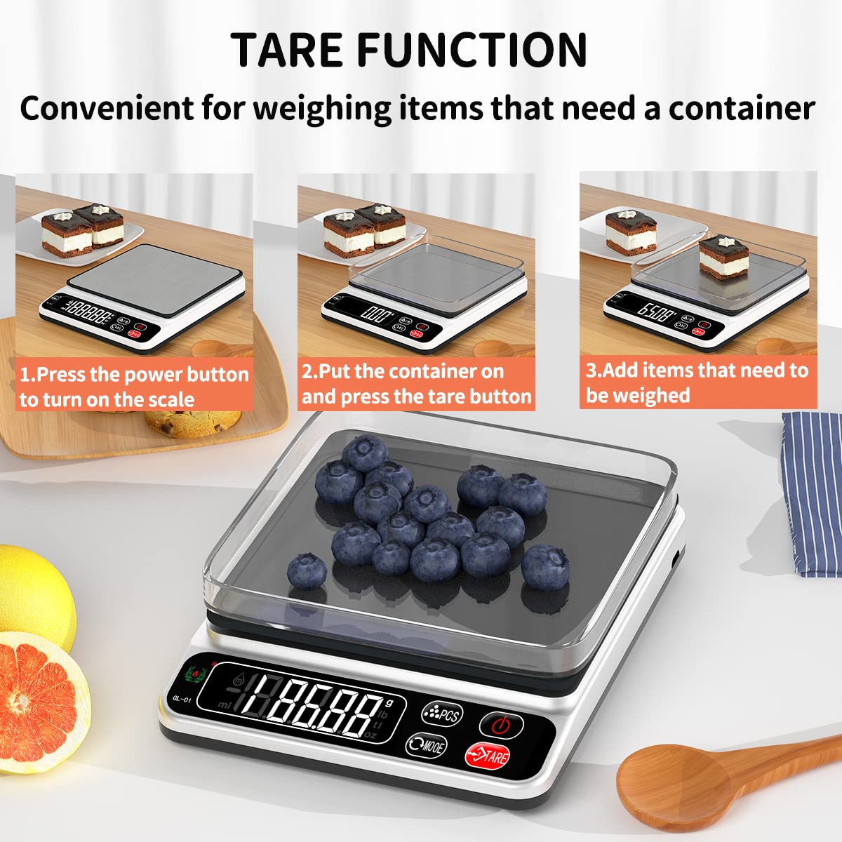 Food Scale,Mini Pocket Jewelry Scale,3kg/0.1g Cooking Portable Food Scale，Scales Digital Weight Grams，Baking Scale，Scales Digital Weight Food， Auto Off, Tare, PCS,LCD Display