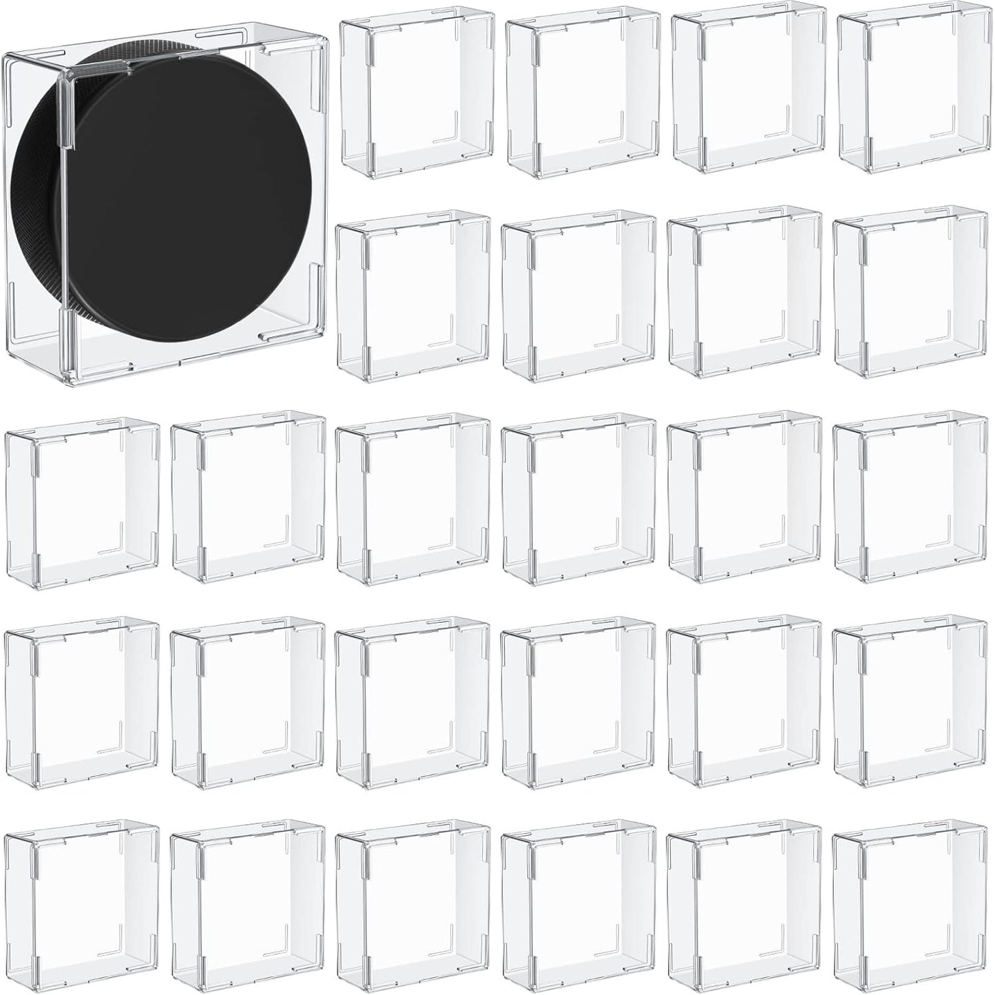 Marsui Hockey Puck Display Case Cube Acrylic Square Hockey Puck Holder Snap Design Plastic Holder for Displaying, Clear, 3.13 x 3.13 x 1.3 Inches