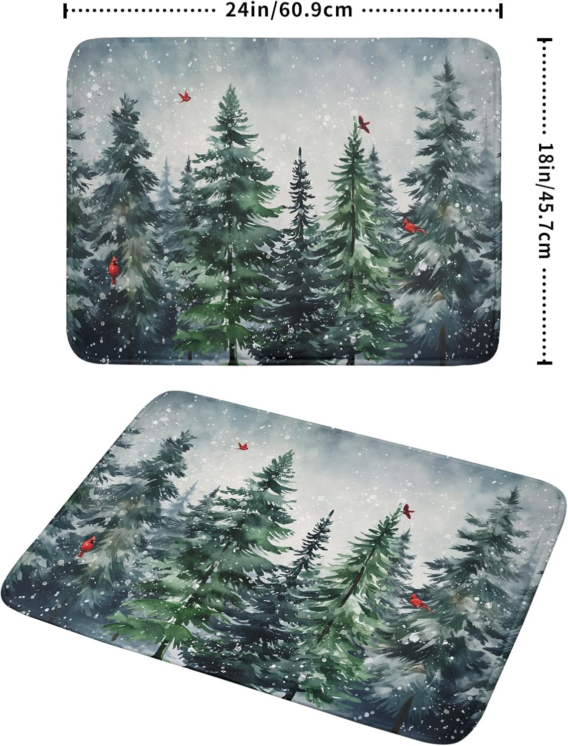 Christmas Tree Dish Drying Mat for Kitchen Counter Winter Pine Tree Dish Drying Mat 18x24 Inch Red Bird Christmas Dish Draining Mat Absorbent Reversible Dish Pad Kitchen Accessories Table Protector