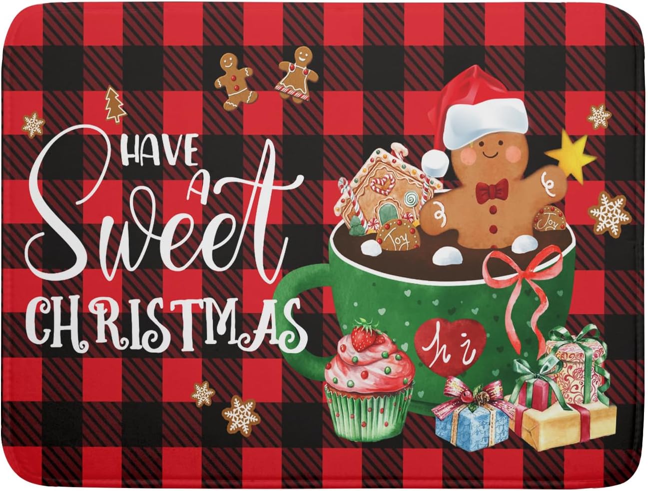 Giwawa Gingerbread Man Dish Drying Mat Large 18x24inch Have A Sweet Christmas Red Black Buffalo Plaids Dish Drainer Mats Winter Hot Cocoa Cookies Fast Drying Dish Drying Pad for Kitchen Counter