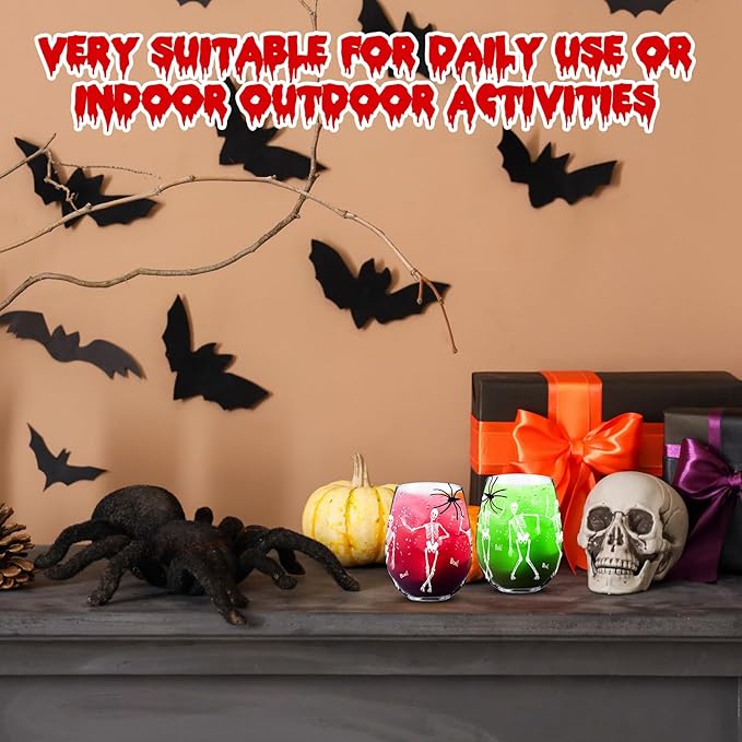 Sliner 2 Pack 17 oz Halloween Skeleton Wine Glasses Gift for Women Skull Shot Glasses Whiskey Drinking Cup for Halloween Party Supplies Birthday Theme Events Spooky Gifts(Skeleton)