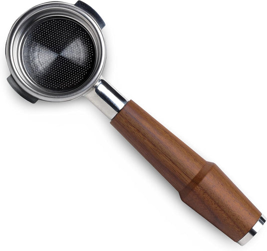 58mm Bottomless Portafilter Compatible with Breville Dual Boiler, Oracle, Oracle Jet Espresso Machines Walnut Handle 2 Ears 18-21g Double Shot Filter Basket Included