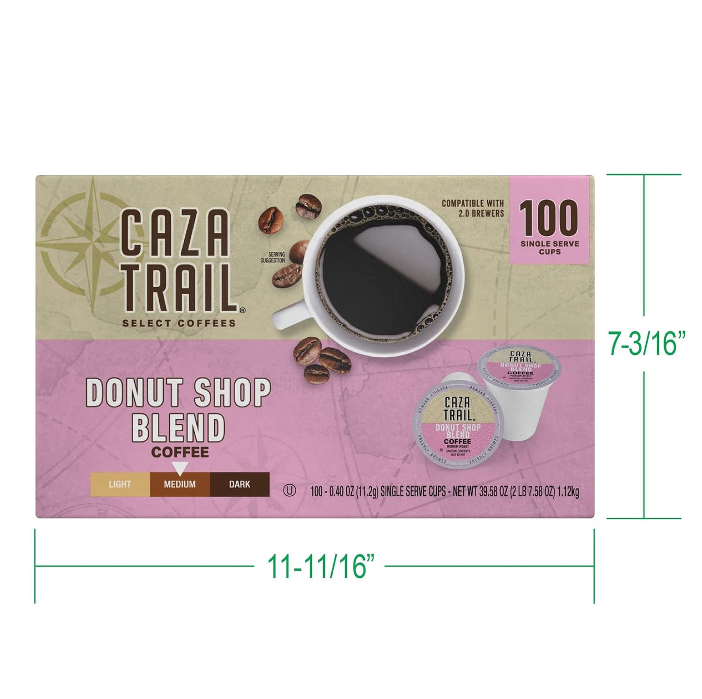 Caza Trail Coffee Pods, Donut Shop Blend, Single Serve 100 Count (Pack of 1) (Packaging May Vary)