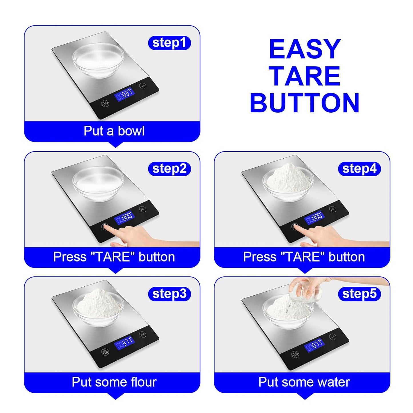 Rechargeable Food Scale, 22lb Digital Kitchen Scale for Food in Gram and Ounce, 0.1oz/1g Precise, 304 Stainless Steel, Perfect for Meal Prep, Cooking, and Baking, Batteries and Charging Cable