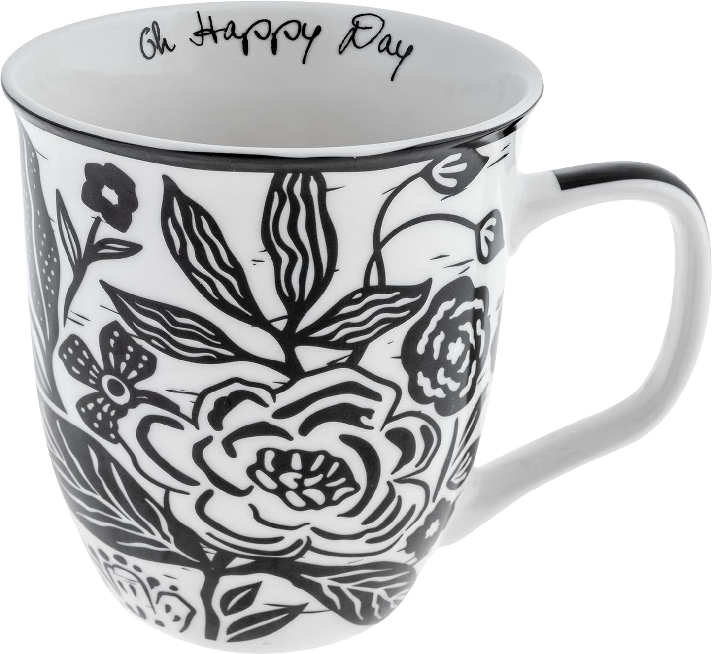 Karma Gifts 16 oz Black and White Boho Mug Floral - Cute Coffee and Tea Mug - Ceramic Coffee Mugs for Women and Men, 4.25" x 3.7"