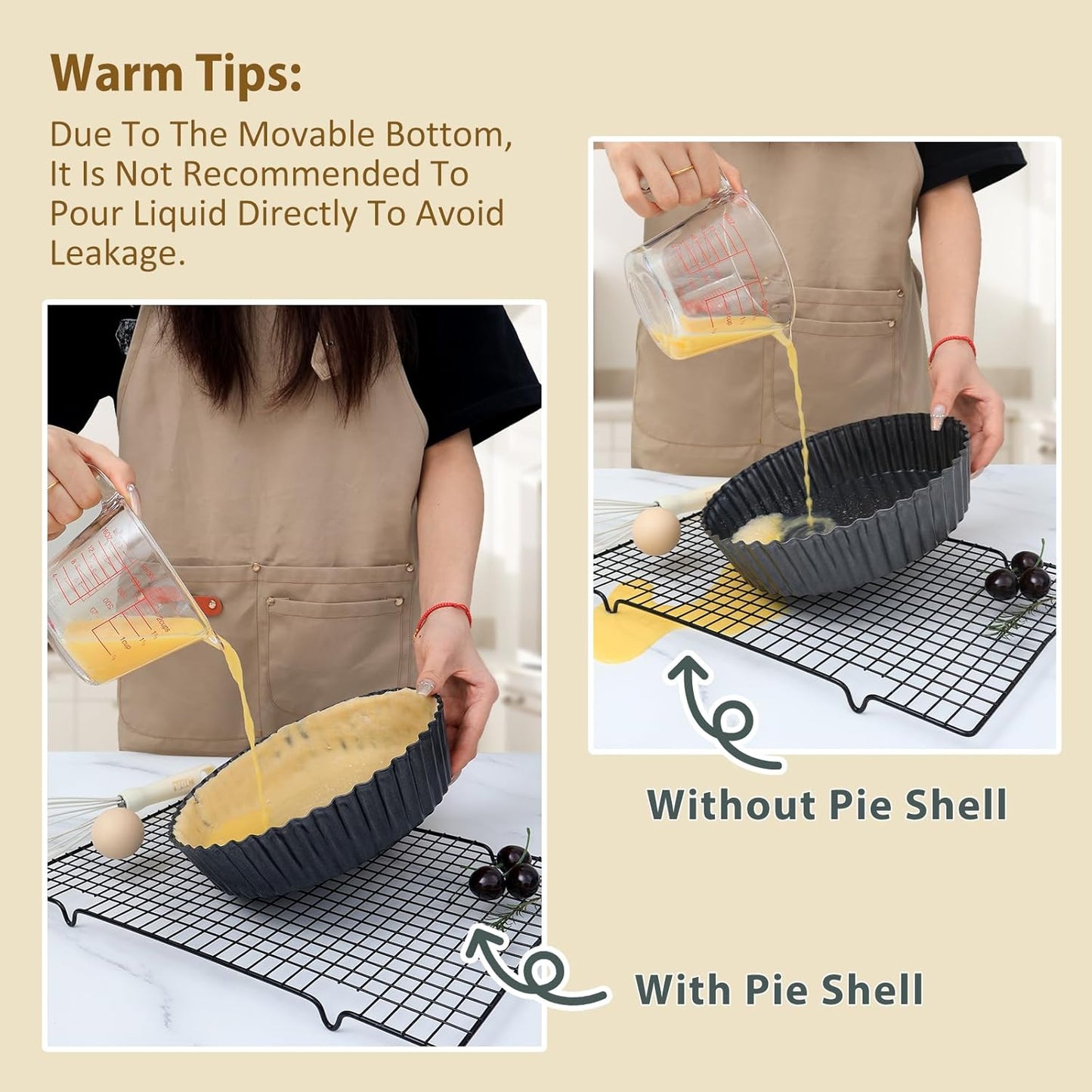 2 Pack 9.5 inches Pie Pan with Removable Bottom for Baking, Deep Quiche Tart Pan Non Stick for Oven, Fluted Pie Dish Plate Tin for Apple, Pot Pies, Cheesecakes and Desserts
