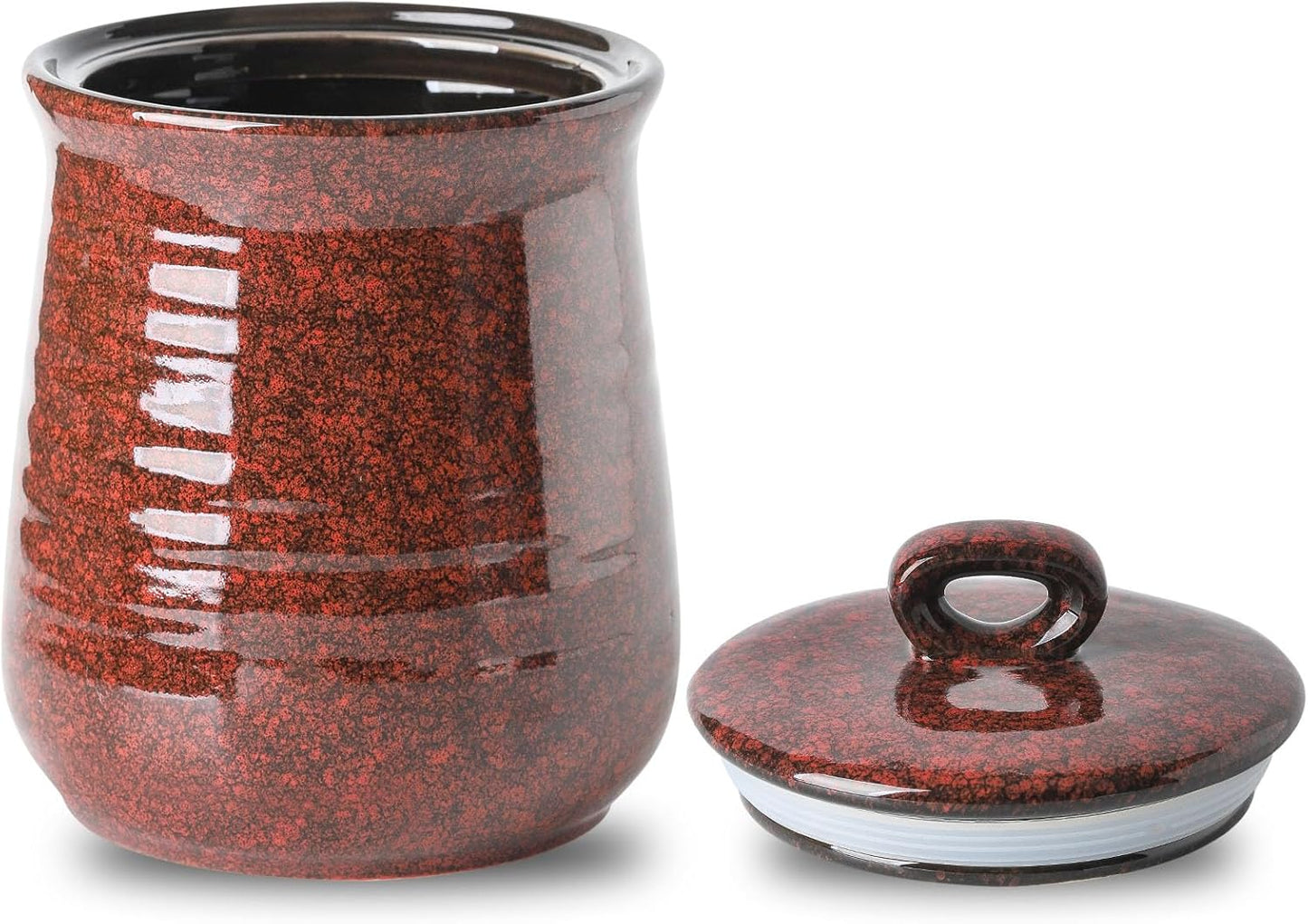 Hasense Coffee Grounds Container with Airtight Lid, Ceramic Food Storge Canister for Kitchen, Large Candy Dish for Countertop, Jar for Tea, Cookies, Sugar, Coffee Bean, 80 FL OZ(Red)