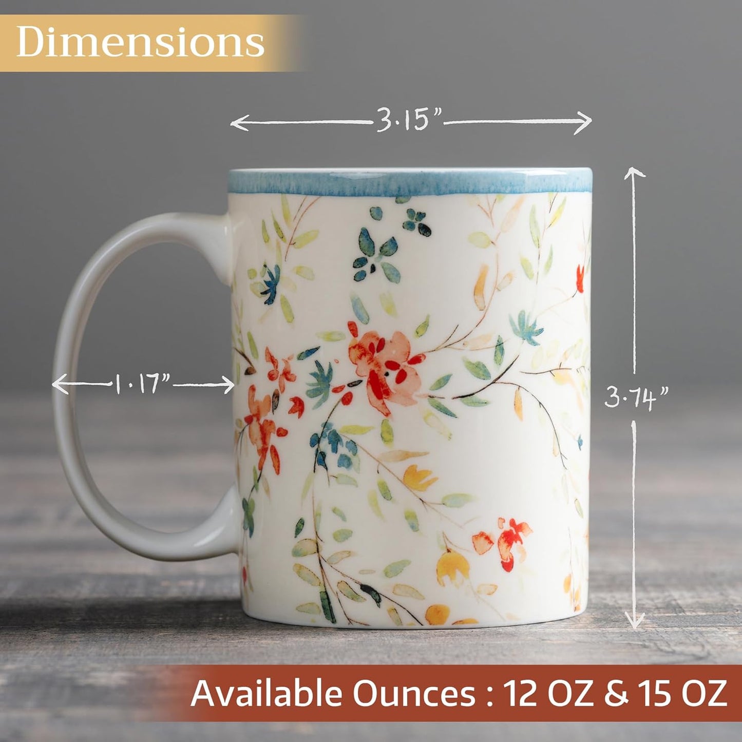 Maison d' Hermine Coffee Mug with Handles Fine Bone China Mugs Pack of One Tea Cups for Hot Beverages Cappuccino Latte Home Restaurant Office Perfect for Gift (Colmar - Blue, 12 Ounce)