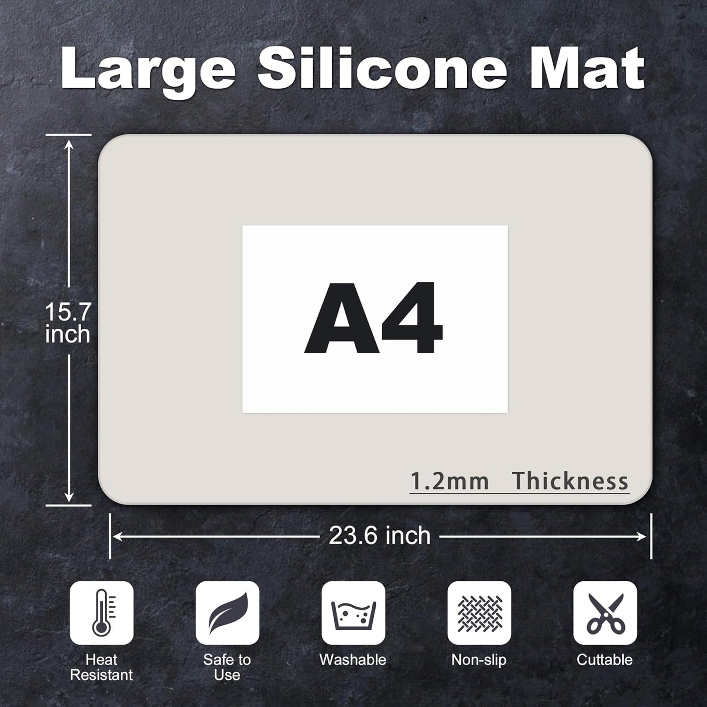 Silicone Mat for Kitchen Counter, Silicone Mat Trimable to Size (Light Grey, 23.6×15.7inch-2PCS), BPA-Free Silicone Placemat, Heat-Resistant NonSlip Table Mat for Air Fryer, Countertop Protector Mat