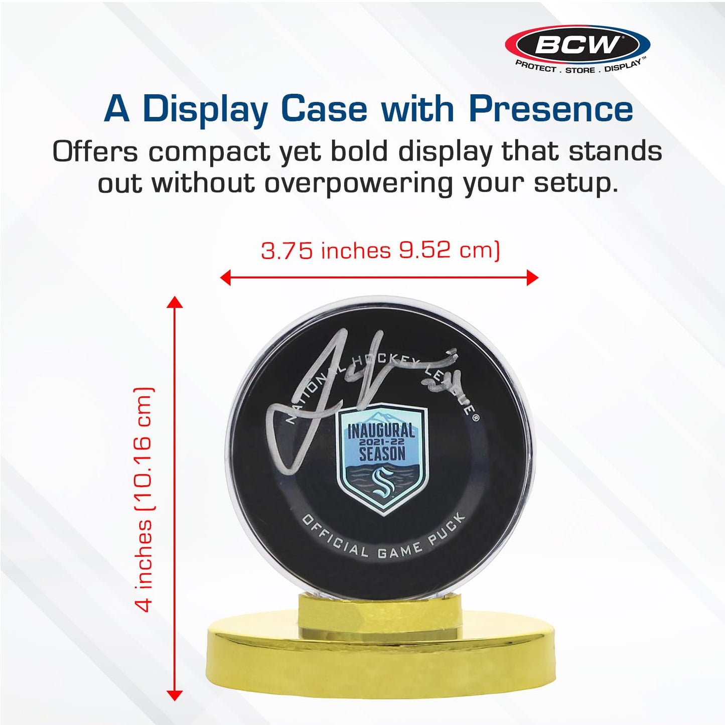 BCW Hockey Puck Display Case with Gold Base | High Impact Polystyrene