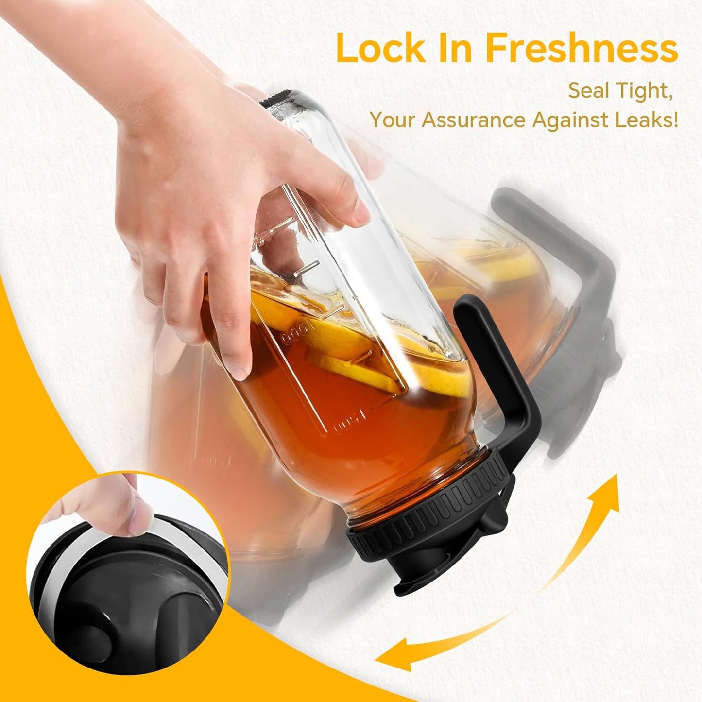 Mason Jar Pitcher, 64 OZ Glass Pitcher with Lid Double Leak-proof with Handle Water Jug Wide Mouth Breast Milk Pitcher Fridge Container for Water, Juice, Iced Coffee, Tea, Juice （Black）