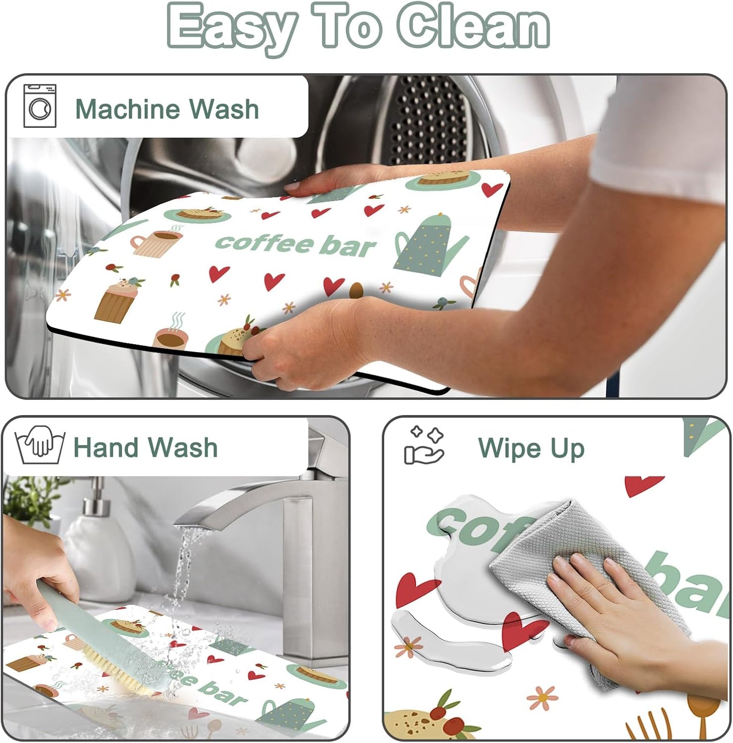 Dish Drying Mat 16" X 24", Super Absorbent & Cuttable Coffee Mats for Countertop, Kitchen Counter Mat Fits Under Coffee Maker or Machine, Hide Stain Drying Pad for Dish Drying Rack, Coffee and Sweets