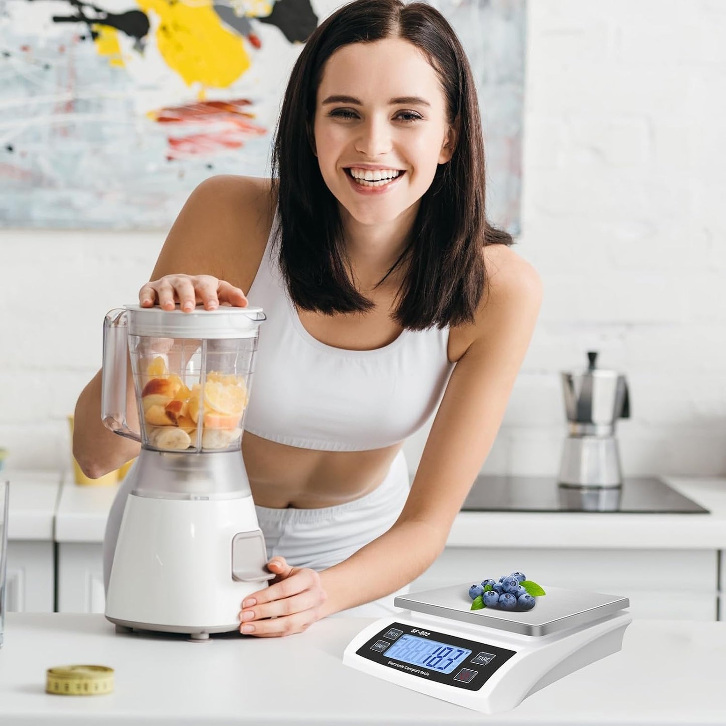 Large Digital Kitchen Scale 30kg/66lb Food Scale for Baking Cooking Stainless Bread Scale with LCD Display Counting Scales for Coins Adapter Included(Stainless White)