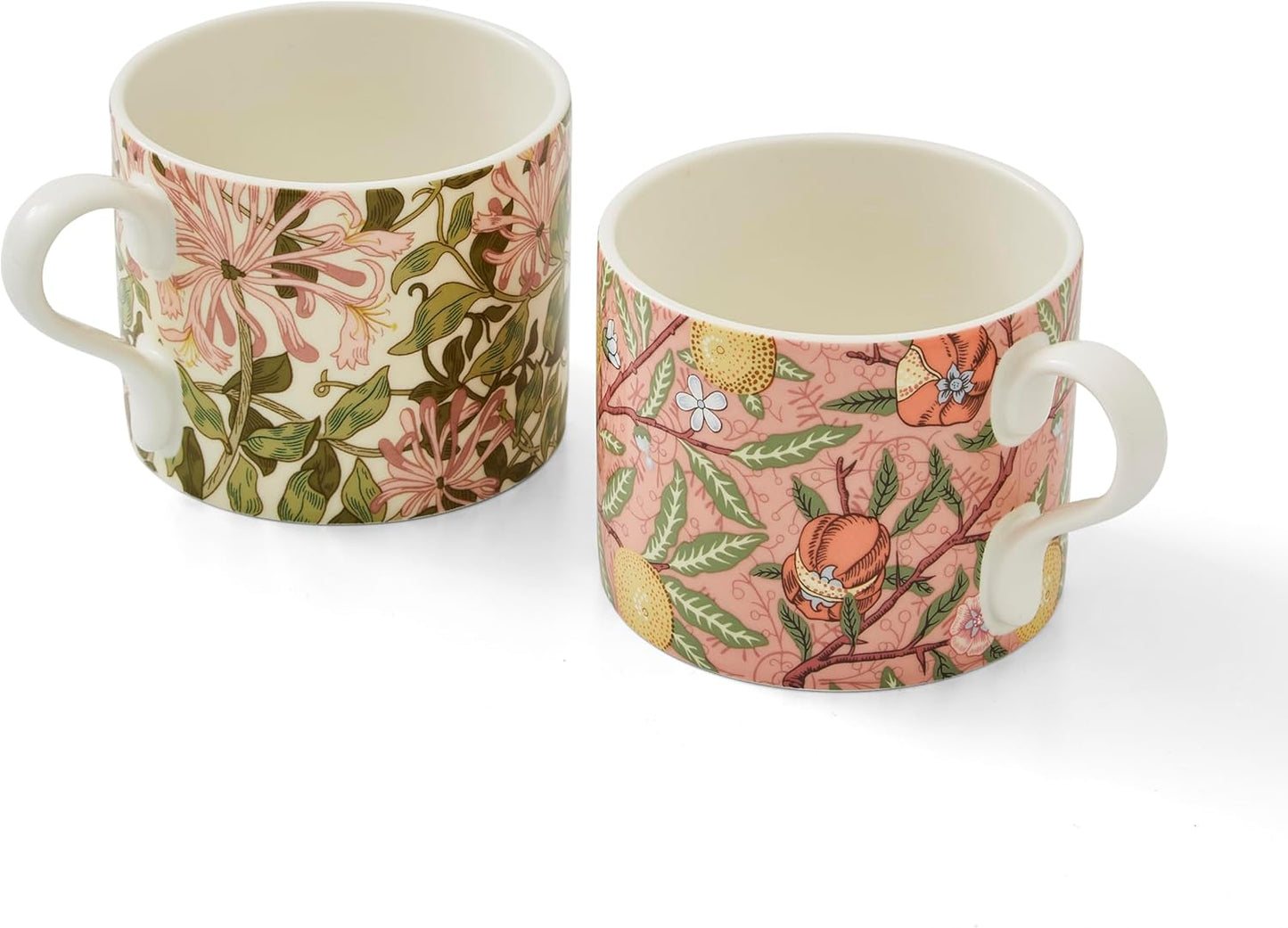 Spode Morris & Co Porcelain Mugs, Set of 2-12oz Microwave and Dishwasher Safe Tea & Coffee Cups for Kitchen Countertop or Home Brew Coffee Station, Great Gift for Mothers (Fruit & Honeysuckle)