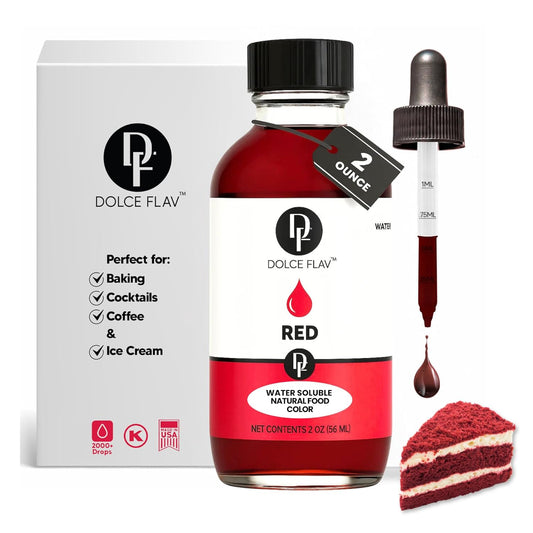 Dolce Flav Natural Red Food Coloring – Vivid Plant-Based Color from Beets | 2 oz Water-Soluble Liquid Dye for Baking, Drinks & Frostings | Graduated Dropper Included | No Artificial Dyes | Kosher | Made in USA