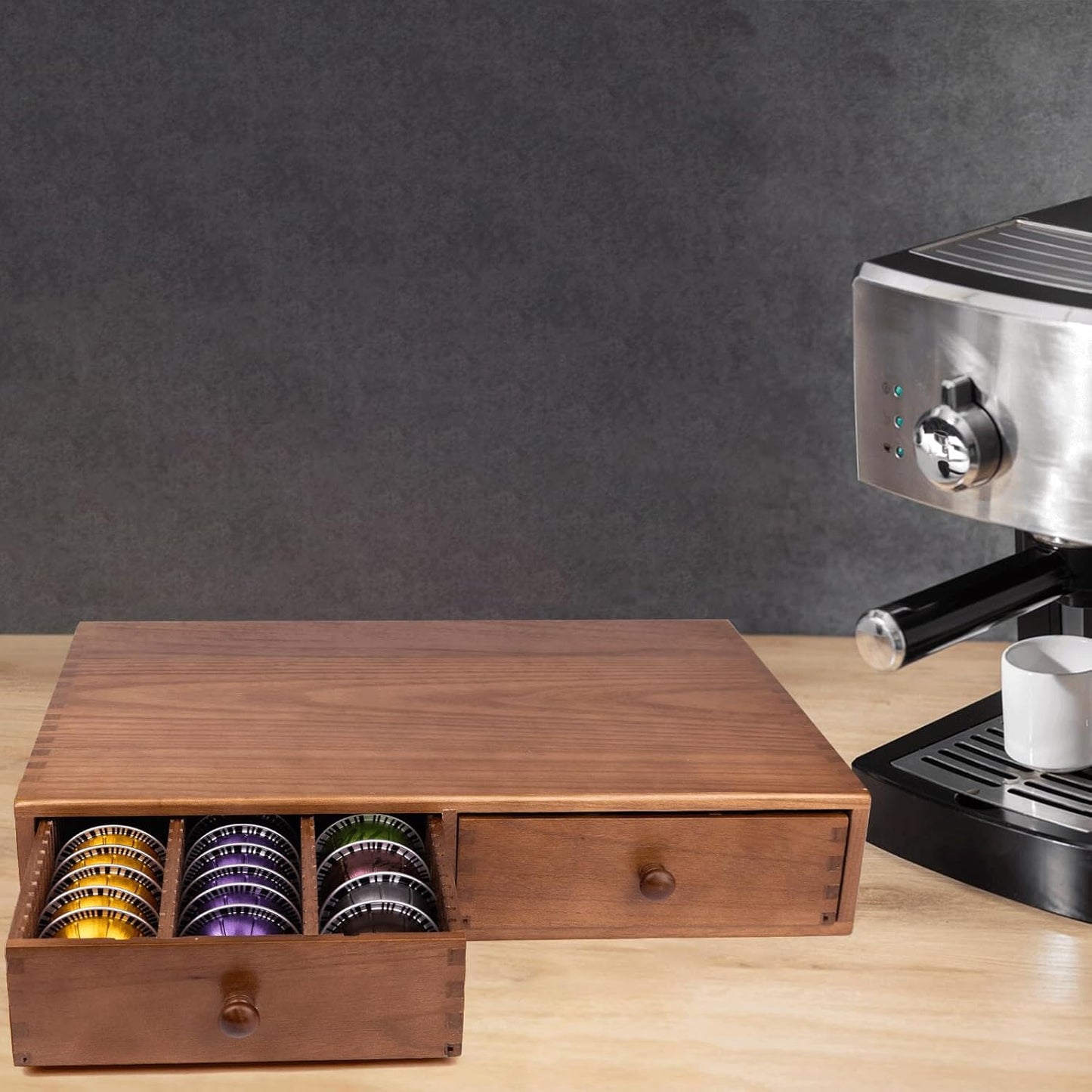 Coffee Pod Storage Holder, Pods Holder Storage for Coffee Capsules, Wooden Coffee Pod Organizer for Coffee Capsules,Extra Large Capatity Coffee Pods Storage