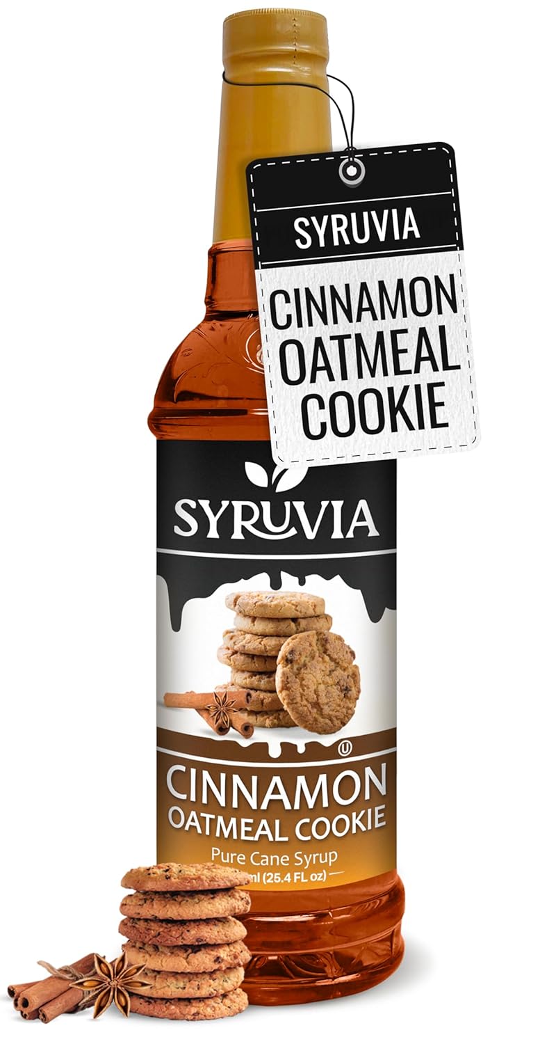 Syruvia Cinnamon Oatmeal Cookie Syrup - 25.4 fl oz. Kosher and Gluten-Free. Ideal for Enhancing Drinks, Sodas, Shakes, Desserts, and More.