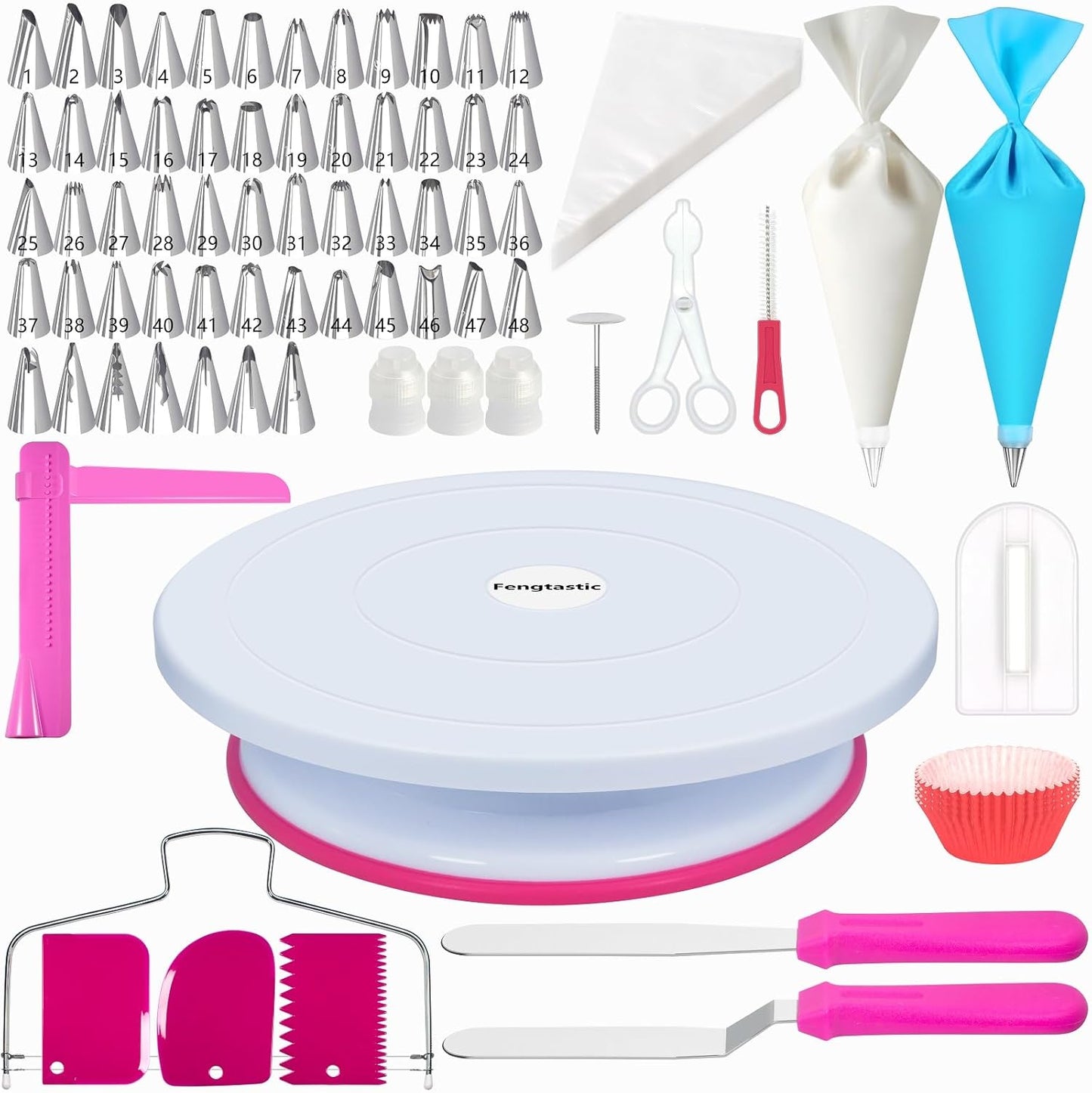 200PCs Cake Decorating Supplies Kit for Beginners - Cake Turntable, 55 Icing Piping Tips, Straight & Offset Spatula, 110+1 Piping Bags, Cake Leveler, Scraper Sets & Baking Tools