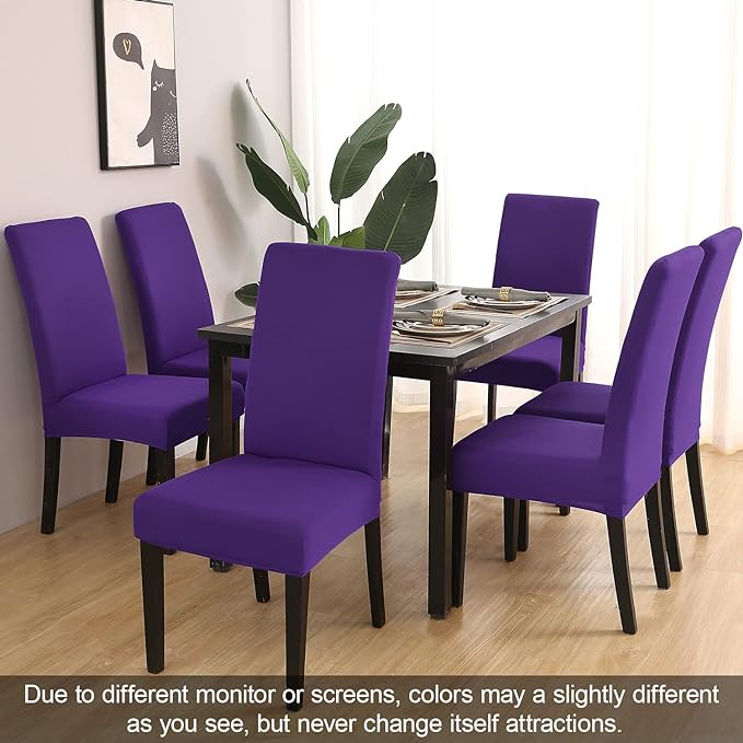 JQinHome Dining Chair Slipcover, High Stretch Removable Washable Chair Seat Protector Cover Set of 6,Chair Covers for Dining Room, Kitchen,Home Party,Wedding Ceremony(Purple, 6PC)