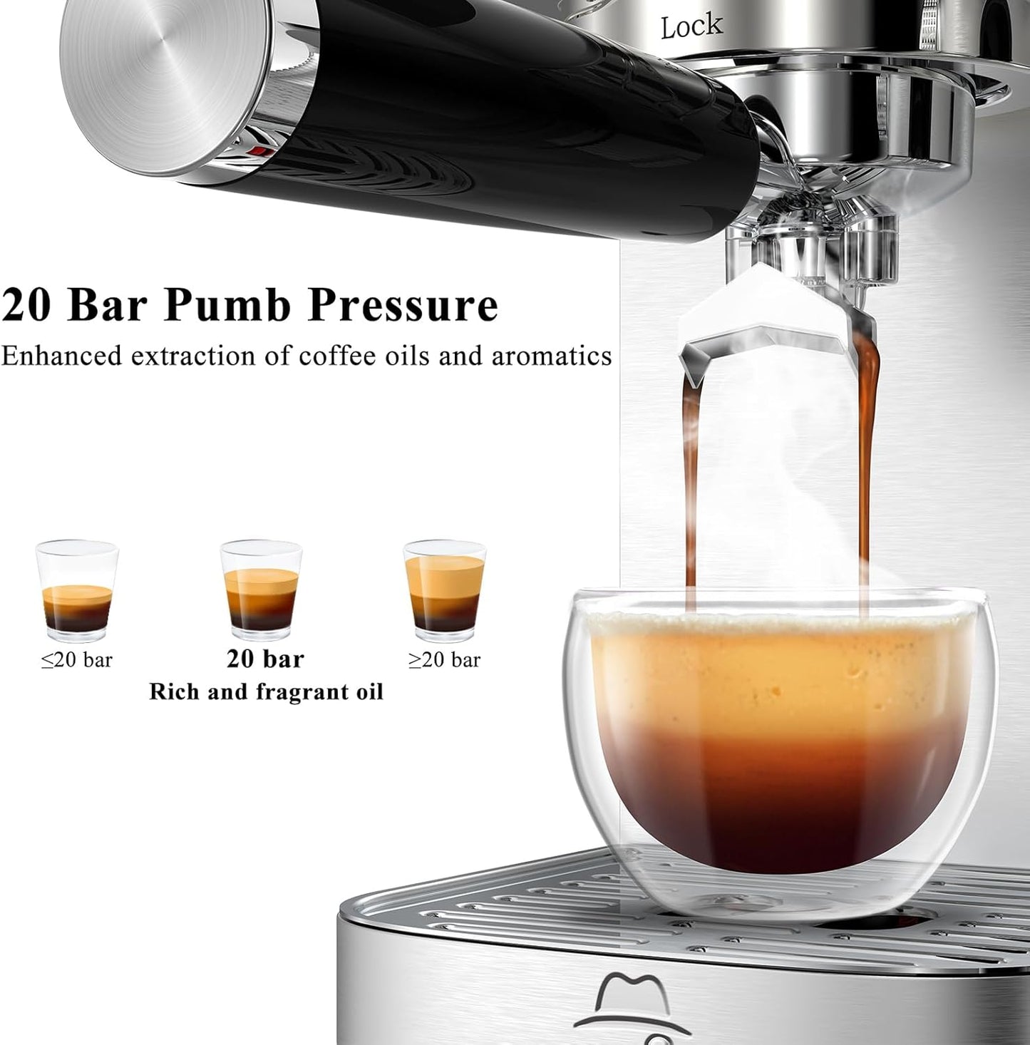Cappuccino Coffee Machine, Espresso Machine Touchscreen Control with Auto Milk Frother, Stainless Steel Espresso Maker 20 Bar, Latte Coffee Maker with for Home, Office with Timer