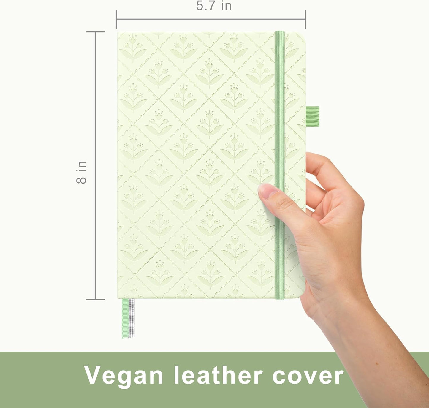 &And Per Se Dotted Journal Notebook for Women&Men with Pattern, A5 Leather Hardcover, 160 Pages 100GSM Thick Dotted Paper, 3 Sheets of Stickers Included(Light Green)