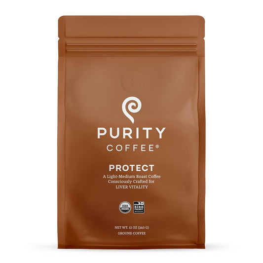 Purity Coffee PROTECT Light-Medium Roast Ground Coffee for Liver Vitality - USDA Organic and Third-Party Tested for Antioxidants, Mold, Mycotoxins and Pesticides - 12oz (Purity Protect, light_roast) | Ground| PROTECT