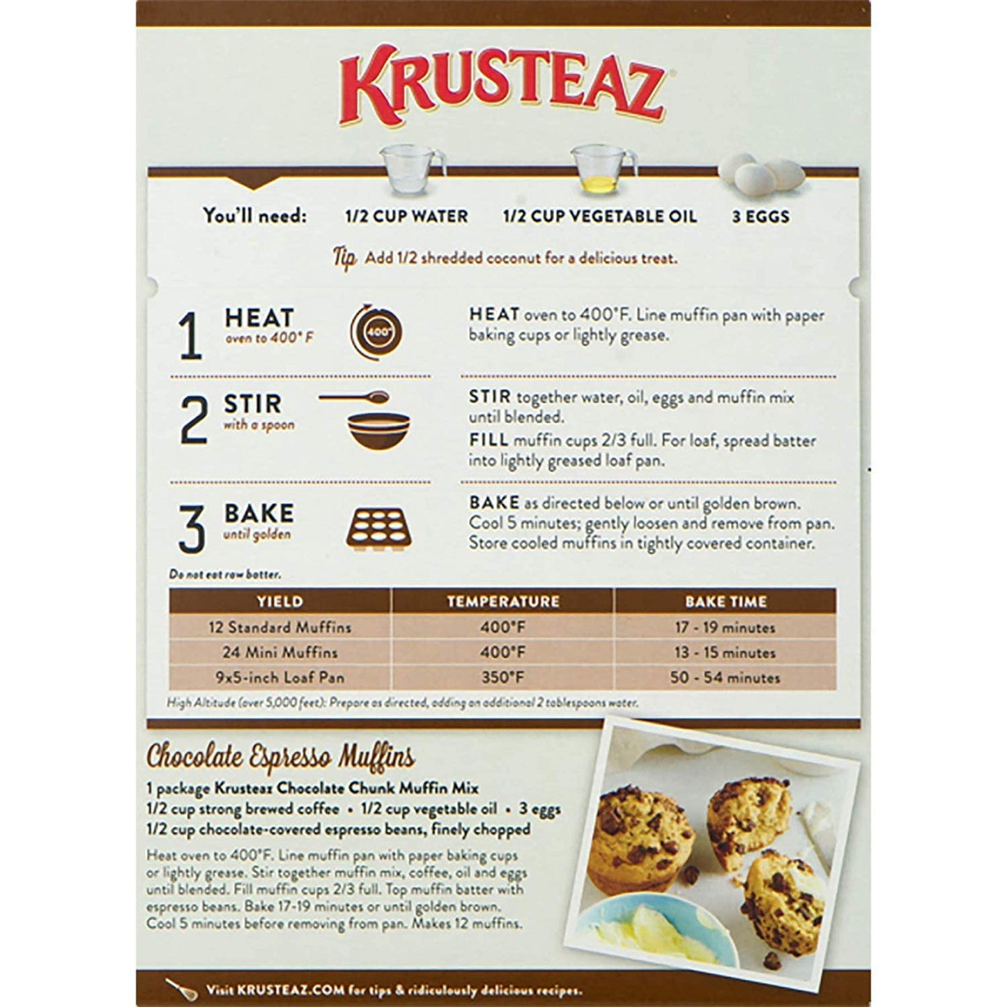 Krusteaz Chocolate Chunk Muffin Mix - No Artificial Flavors/Preservatives - 18.25 OZ Box (Pack of 6)