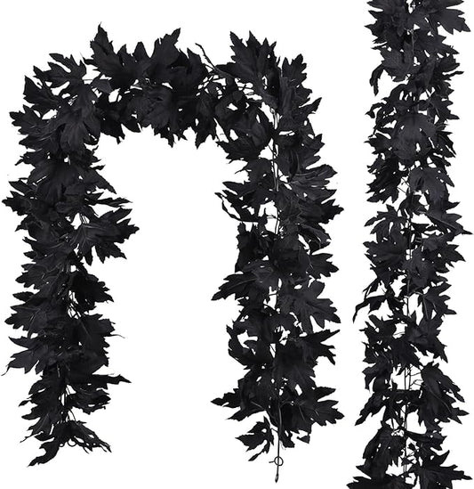 Lvydec 2 Pack Black Halloween Fall Maple Garland - 5.9ft/Piece Artificial Hanging Fall Leave Vines Garland Autumn Decor for Thanksgiving Home Wedding Party