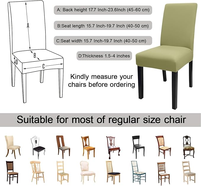 JQinHome Sage Green Chair Covers for Dining Room Set of 8, High Stretch Removable Washable Parsons Chair Slipcover for Home Party Hotel Wedding Ceremony (8PCS, Sage Green)