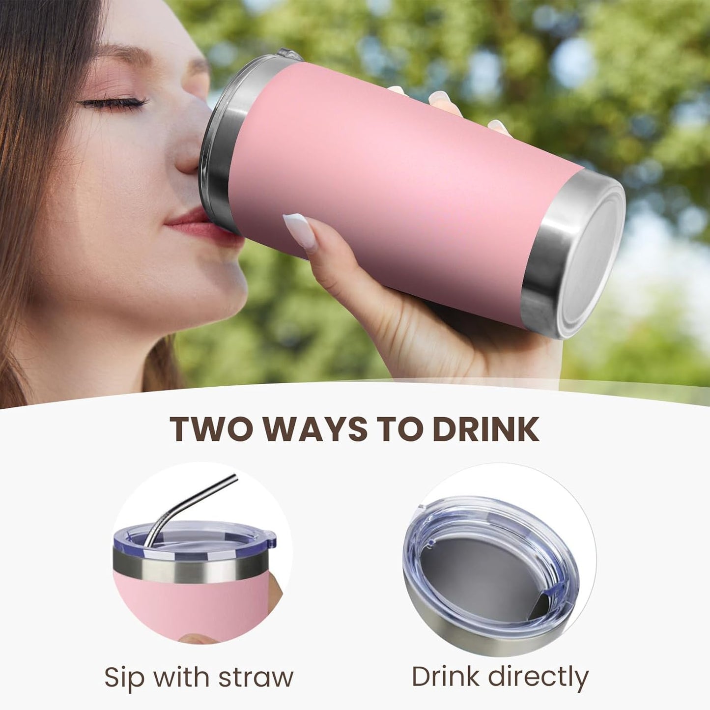 MEWAY 20oz Tumbler 4 Pack Double Wall Vacuum Insulated Travel Mug Bulk, Stainless Steel Tumblers with Lid and Straw, Durable Powder Coated Coffee Cups for Cold & Hot Drinks (Pink, 4)