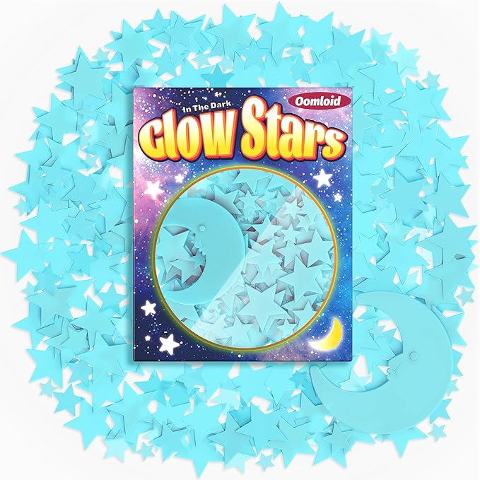 201 Pcs Glow in The Dark Stars Stickers for Ceiling, Toddler Stocking Stuffers Wall Room Decor Gifts, Luminous 3D Glowing Stars Easter Basket Stuffers for Kids Boys Girls