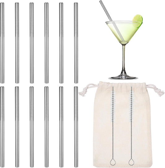 JIEYAO 12 Pack 4.7 Inch Short Metal Cocktail Straws, Reusable Stainless Steel Straws with Cleaning Brush Drinking Straws for Coffee Cocktails Small Glasses or Cups