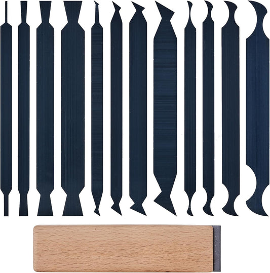 New Cabinet Scraper Cards asnd Cabinet Scraper Burnisher with 12 Piece Multi-Shaped Scraper Set Suitable for Various Small space and Small-Sized Tasks(HTCSCS13)