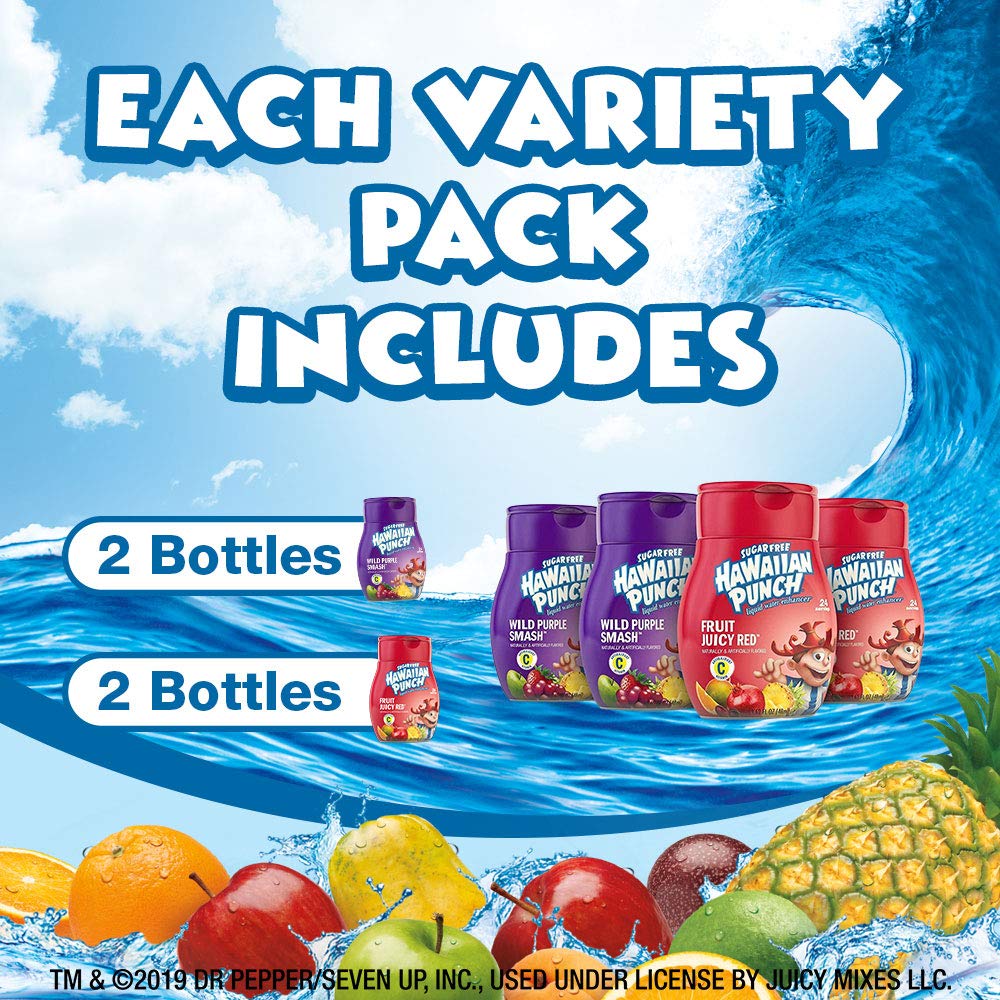 Hawaiian Punch, Variety Pack, Liquid Water Enhancer – New, Better Taste! (4 Bottles, Makes 96 Flavored Water Drinks) – Sugar Free, Zero Calorie