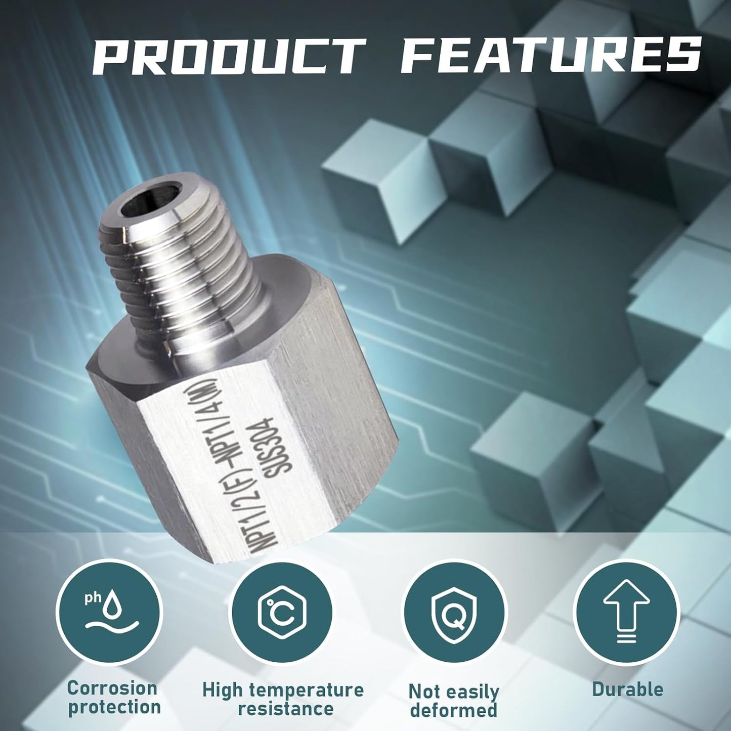 2 pieces，Npt1/2 Female to Npt1/4 Male Thread Adapter, Water line adapter，Fabricate of 304 Stainless Steel