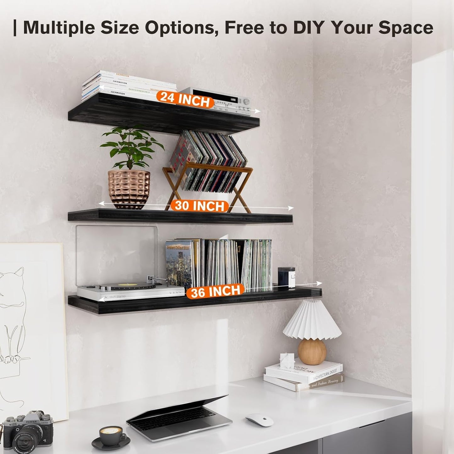 Wall Shelf Set of 2,Dark Wood Floating Shelves 24 in W x 10 in D x 1 in H, Wooden Floating Wall Shelf with Invisible Brackets for Living Room/Bedroom/Bathroom/Kitchen Storage and Decor