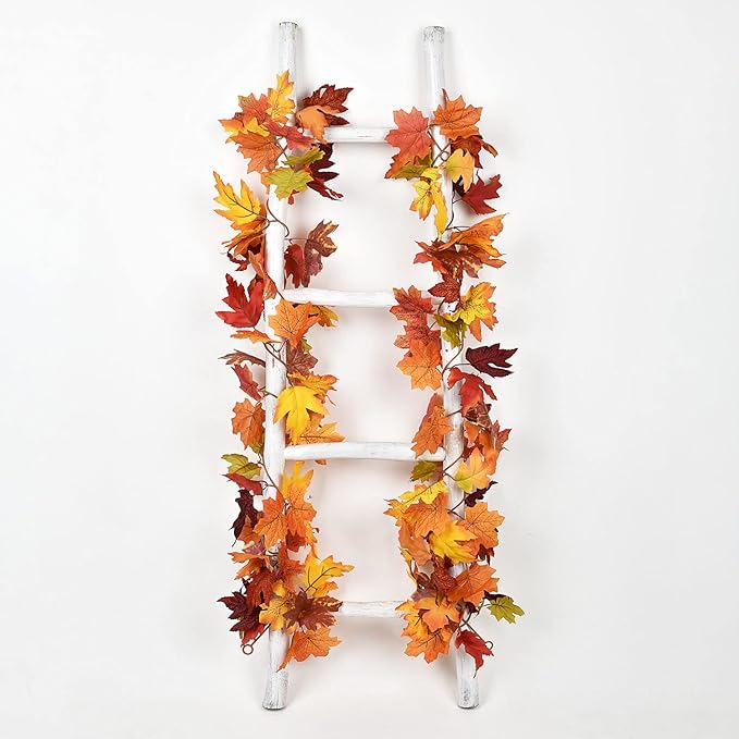 Lvydec 2 Pack Fall Maple Garland - 5.9ft/Strand Artificial Fall Foliage Garlands Assorted Color Leaves Autumn Decor for Home Wedding Halloween Thanksgiving Party