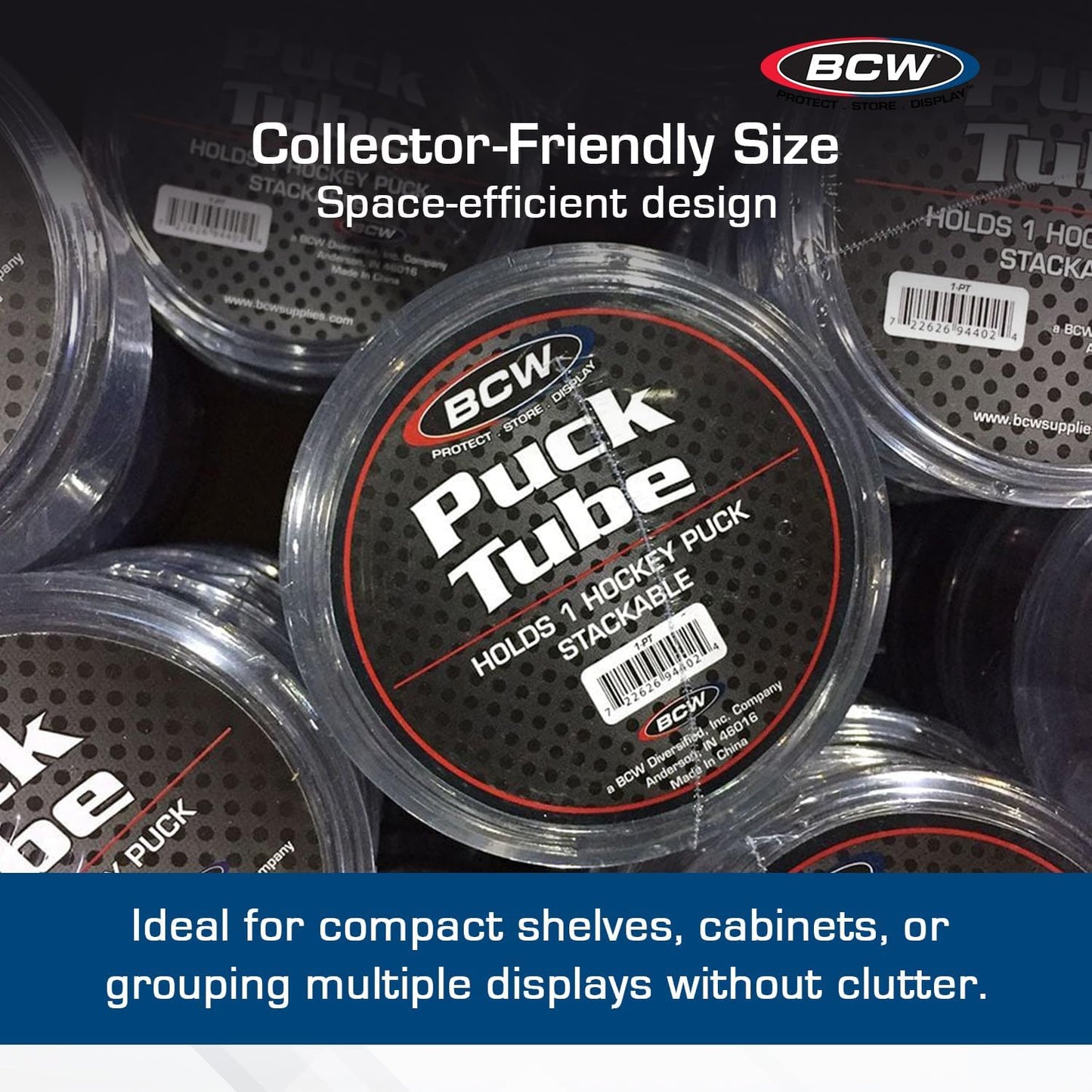 BCW Hockey Puck Tube Display Case - 1 ct - Crystal Clear, Stackable & Snug Fit