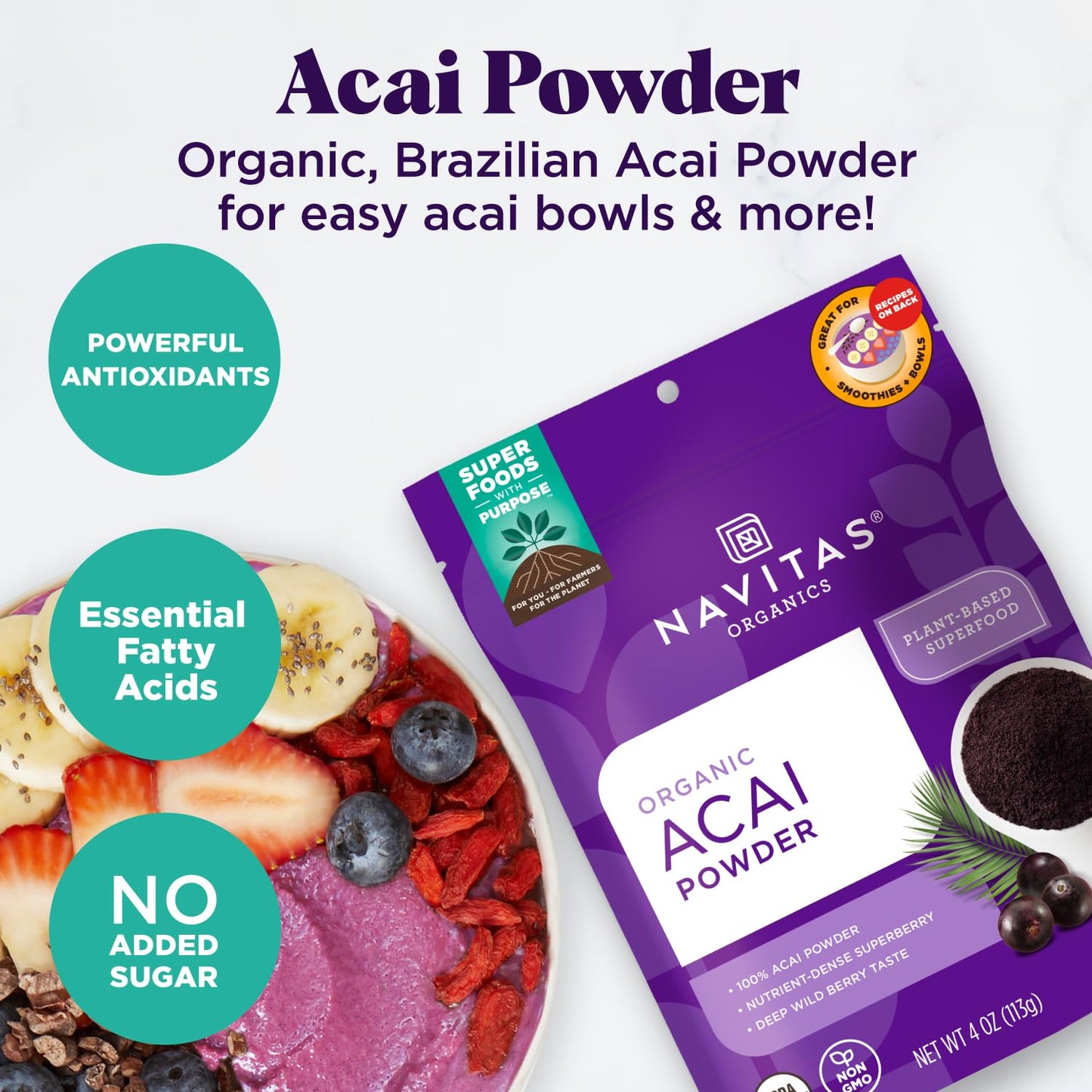 Navitas Organics Acai Powder, 4oz. Pouch, 38 Servings