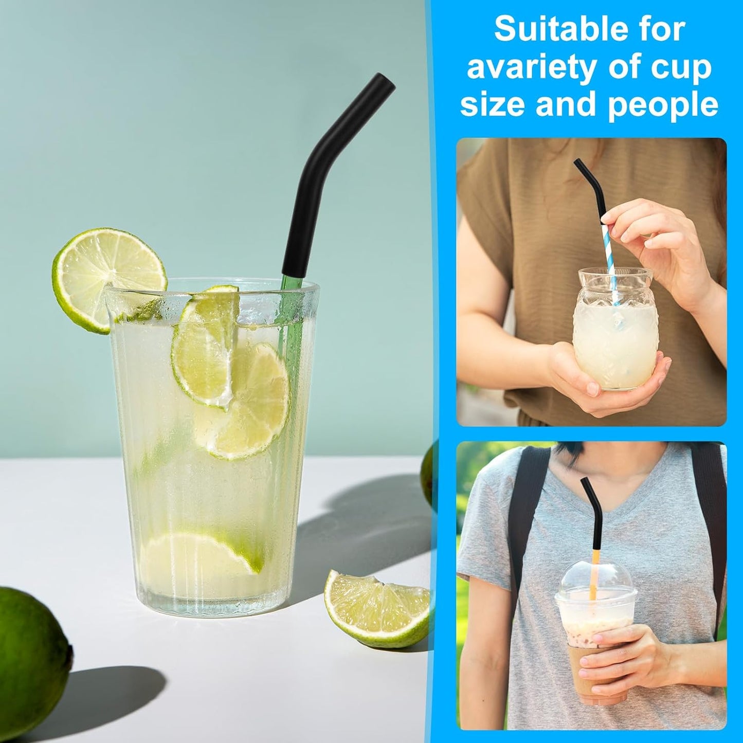 5 Pcs Silicone Straw Tips, Reusable Black Silicone Straw Cover Food Grade Rubber Flex Elbow Straws Covers for Stainless Steel Metal Straws 0.31inch Wide (8mm Outdiameter)