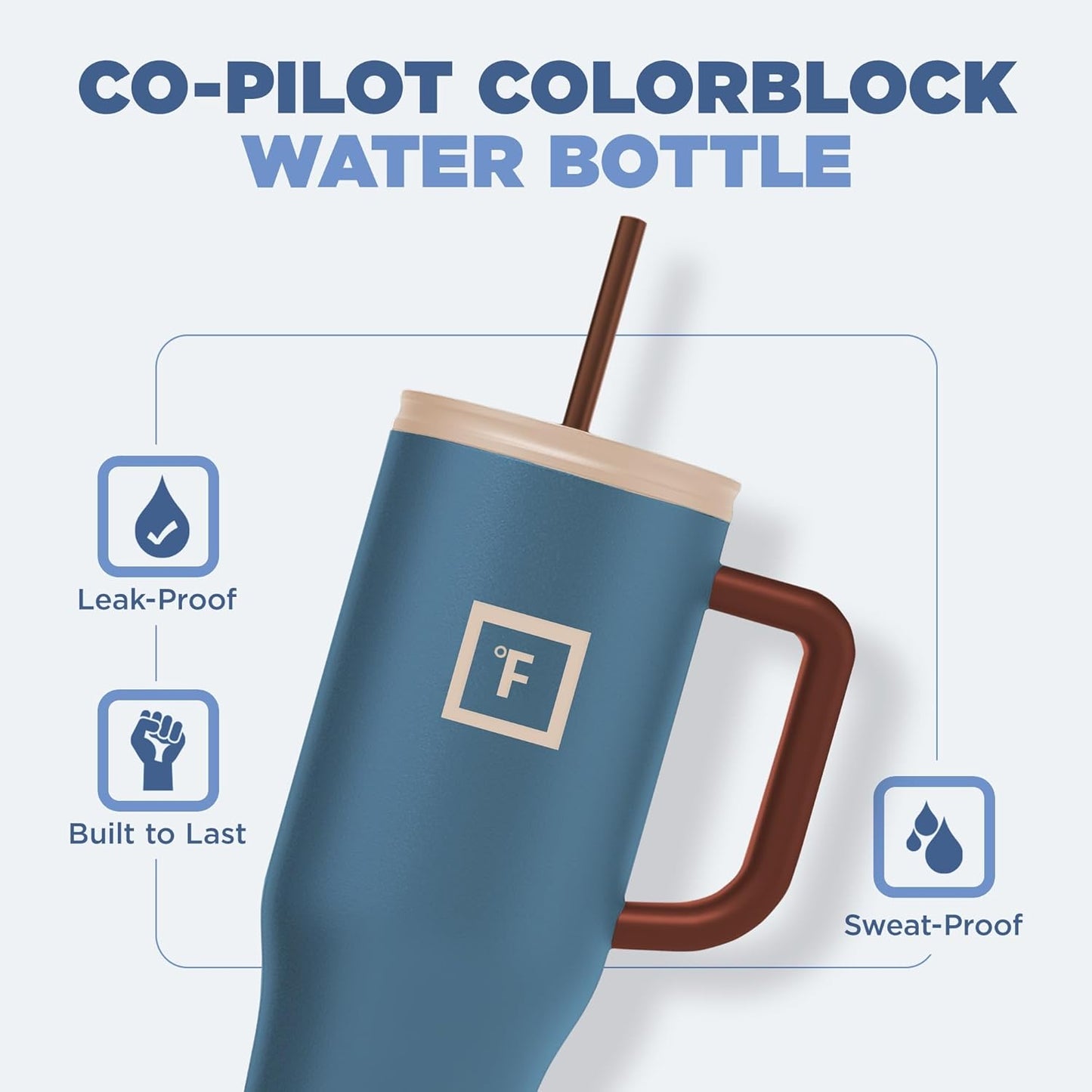 IRON °FLASK Co-Pilot Insulated Mug w/Boot, Straw & Flip Cap Lids - Cup Holder Bottle for Hot, Cold Drink - Leak-Proof - Water, Coffee Portable Travel Mug - Dream Sunset, 40 Oz