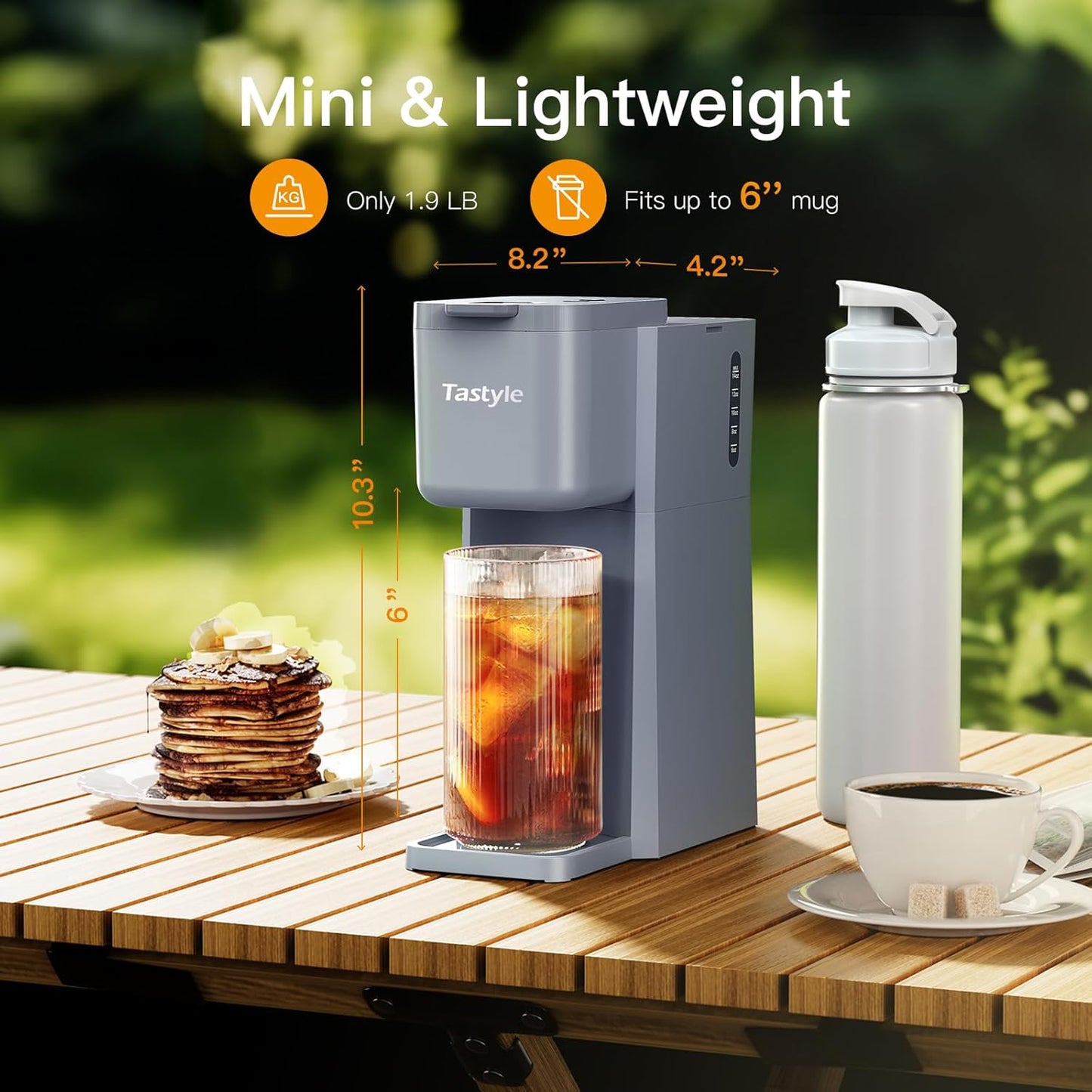 Mini Hot and Iced Coffee Maker Single Serve, for K Cup and Ground, 6 to 14 Oz Brew Sizes, with Recipe Book, for Home, Travel, RV, Office and Dorm, Elegant Gray