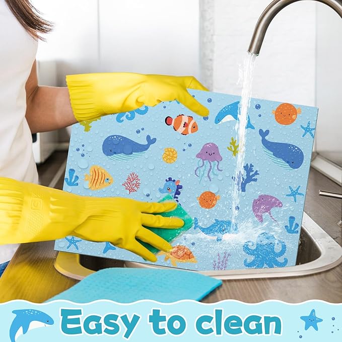 Unicorn Mermaid Kids Placemats Set of 6 Transport Dinosaur Plastic Table Mats Toddler Children Farm Ocean Animal Place Mats Washable Table Decoration for Indoor Outdoor Party Kitchen Dining