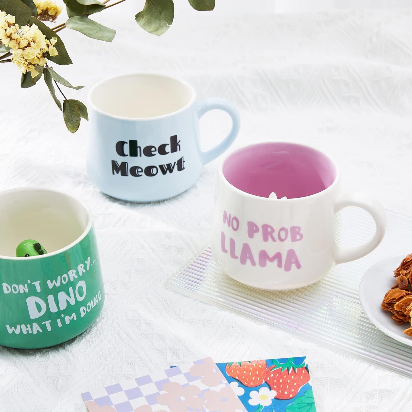 Rabbit Ceramic Cup Hidden 3D Animal Inside Mug,12 oz Cute Cartoon Handmade Figurine Mugs,Christmas Birthday Surprise for Friends Family or Kids (Rabbit)