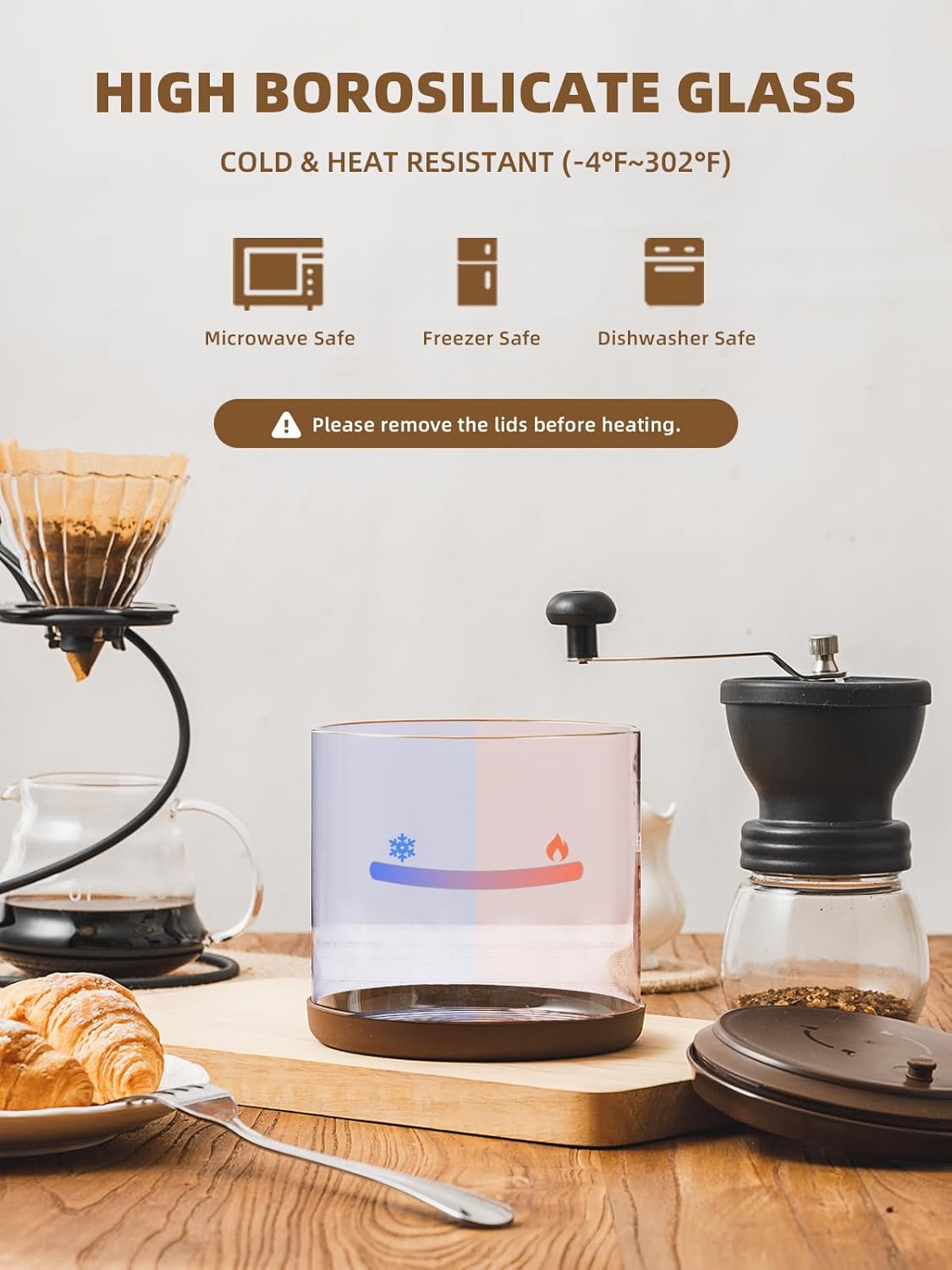 Airtight Coffee Canister, 14 Oz Borosilicate Glass Coffee Bean Storage Container with Pop Lid, CO2 Releasing Valve for Grounds Coffee, Beans, Sugar, 1200ml Brown