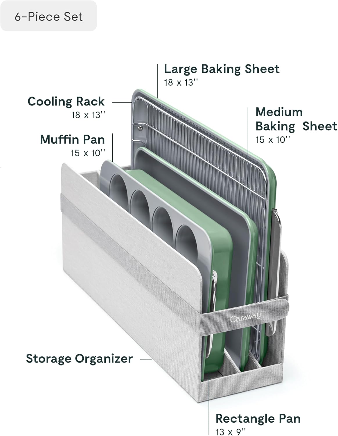 Caraway Nonstick Ceramic Bakeware Set (5 Pieces) - Baking Sheets, Assorted Baking Pans & Storage - Aluminized Steel Body - Non Toxic, PTFE & PFOA Free - Sage