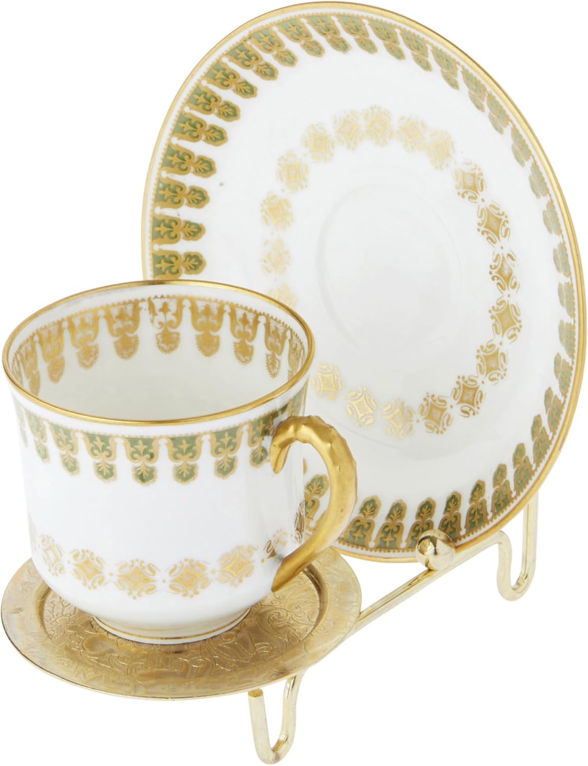 Bard's Ornate Shiny Gold-toned Cup and Saucer Stand, 3" H x 2.75" W x 4" D