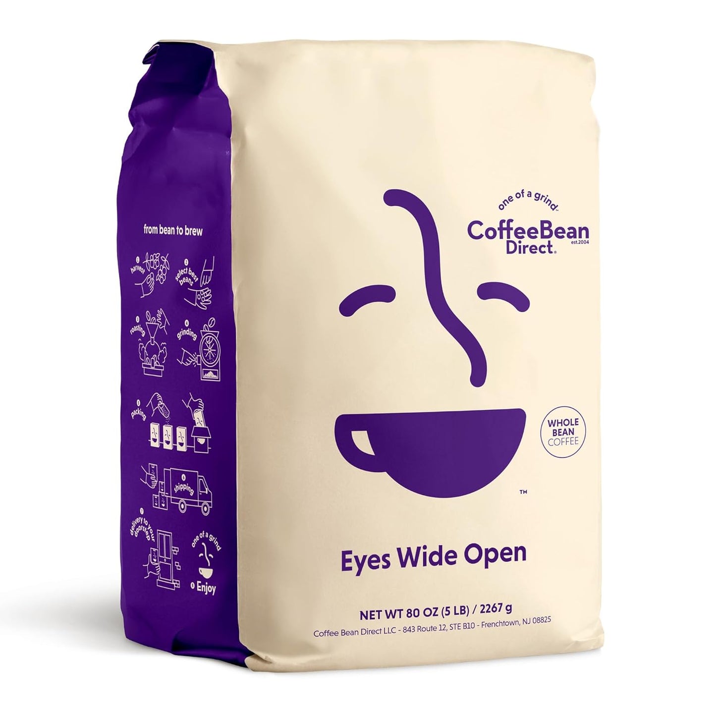 Coffee Bean Direct Eyes Wide Open, Whole Bean Coffee, Light Roast, 5 Pound Bag (Pack of 1)