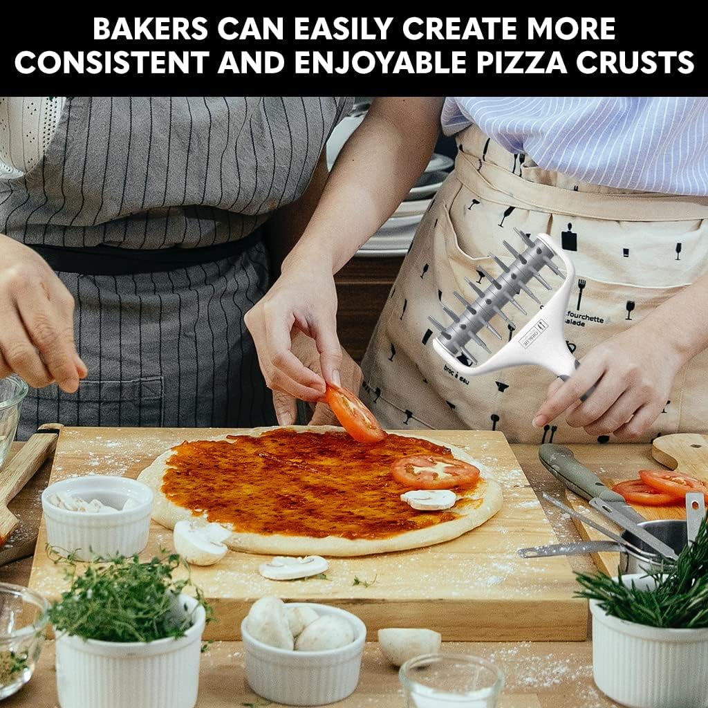 Orblue Pizza Dough Docker, Pastry Roller with Spikes, Pizza Docking Tool for Home & Commercial Kitchen - Pizza Making Accessories that Prevent Dough from Blistering Gray